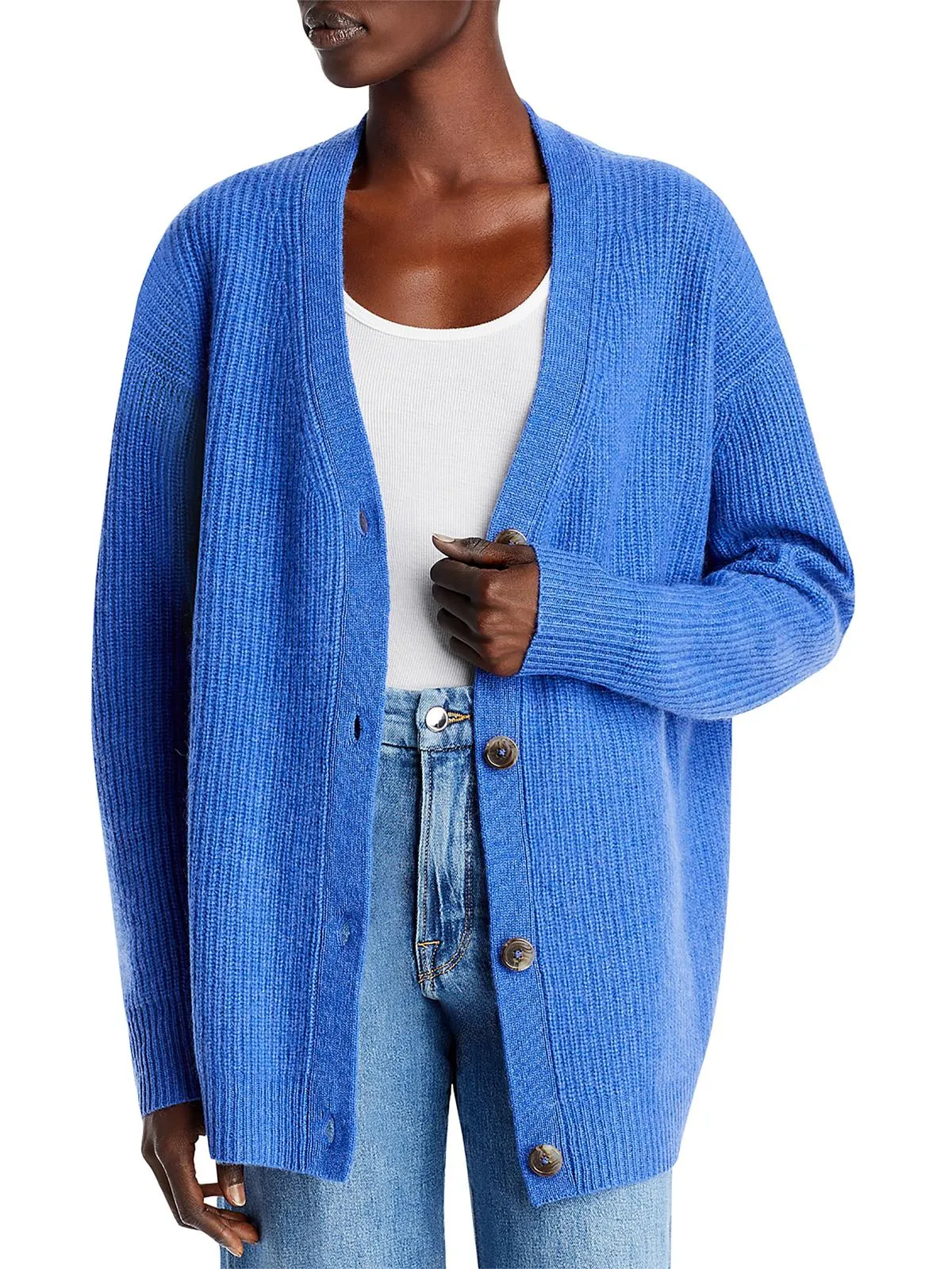 Womens Cashmere Ribbed Cardigan Sweater