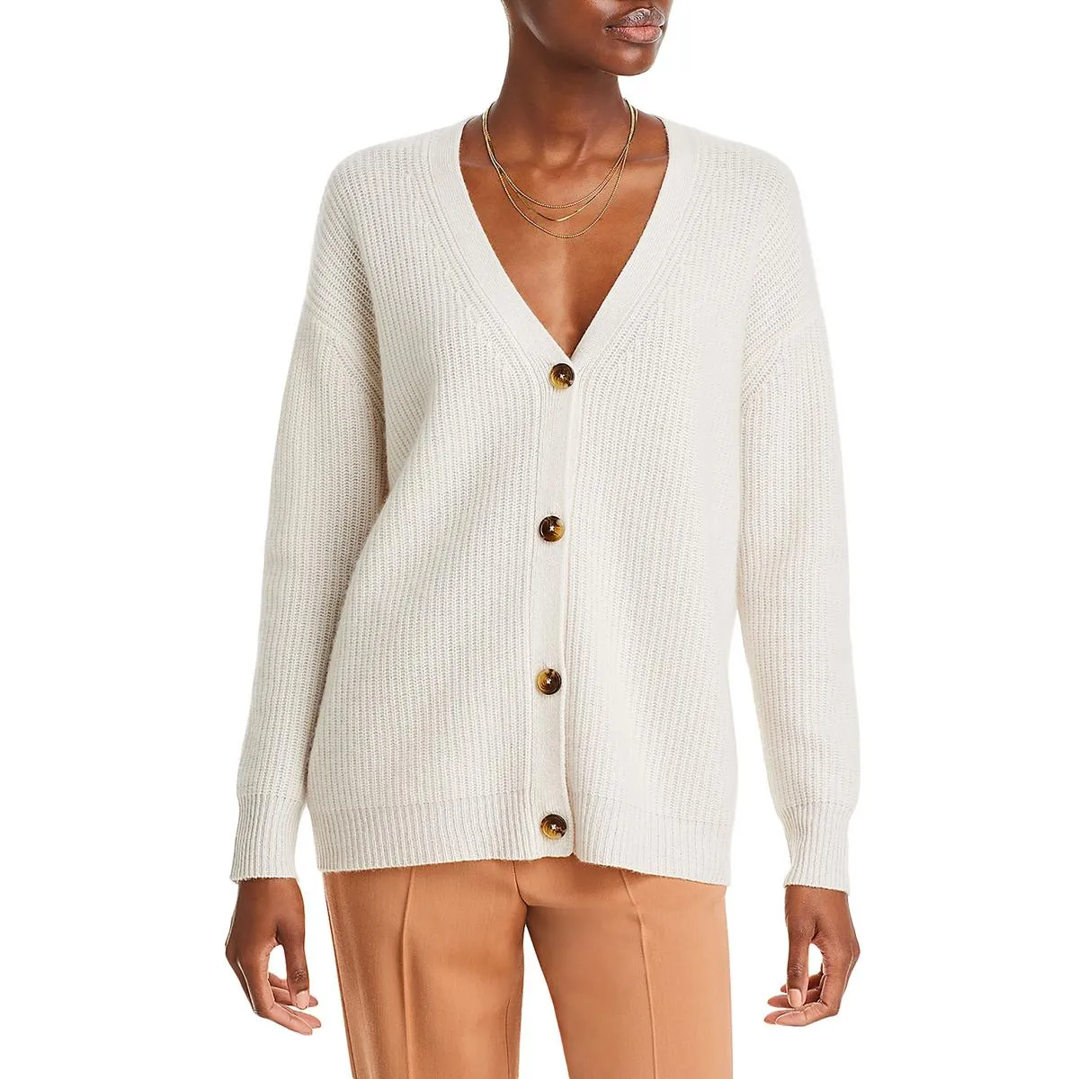Womens Cashmere Ribbed Cardigan Sweater