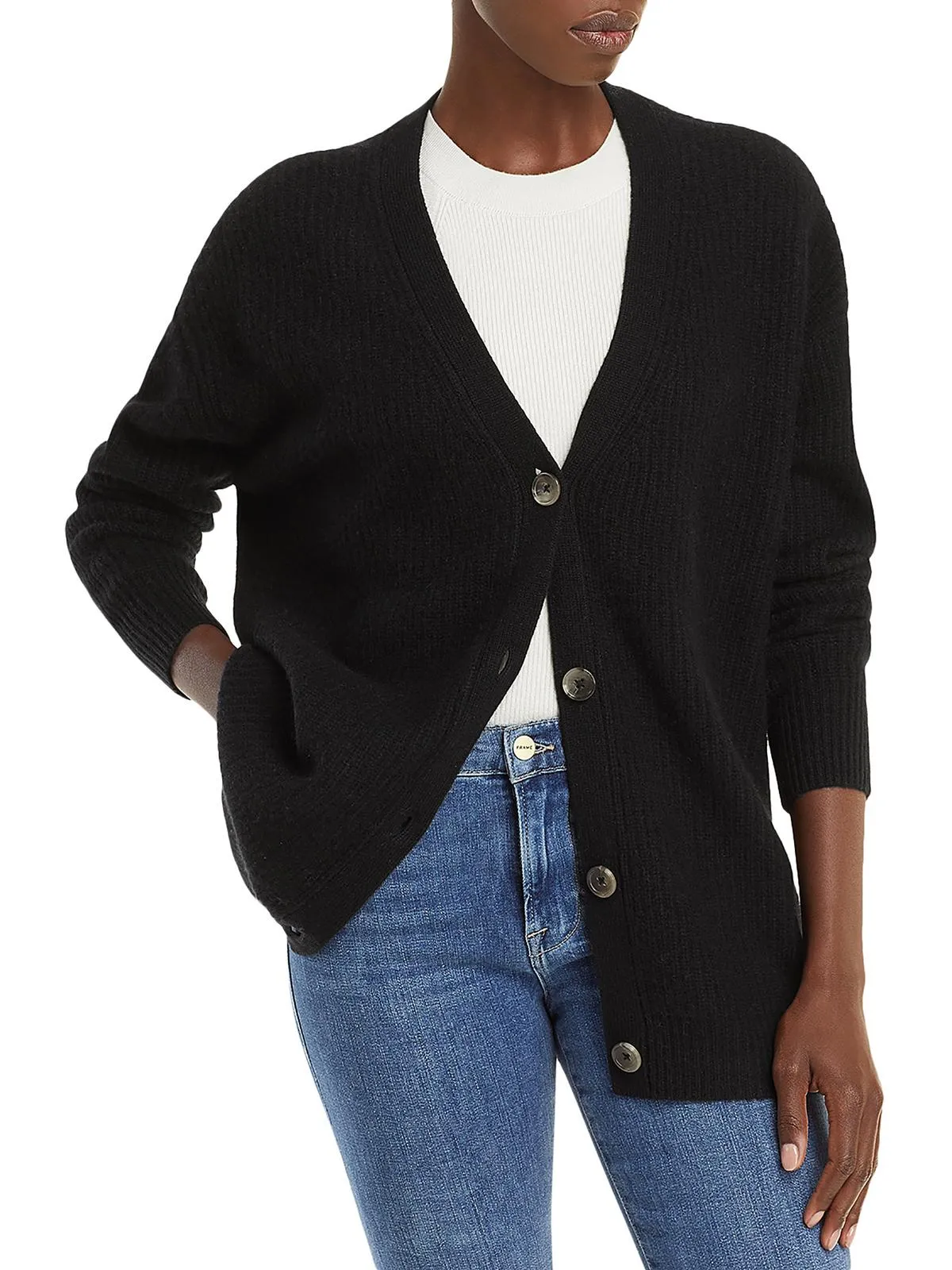 Womens Cashmere Ribbed Cardigan Sweater