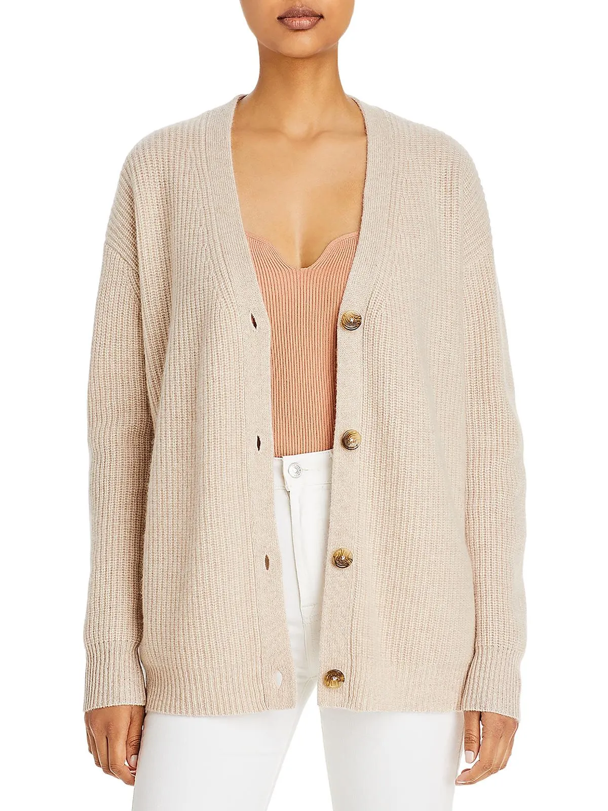 Womens Cashmere Ribbed Cardigan Sweater