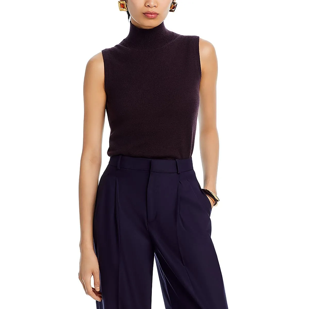 Womens Cashmere Ribbed Trim Tank Top Sweater