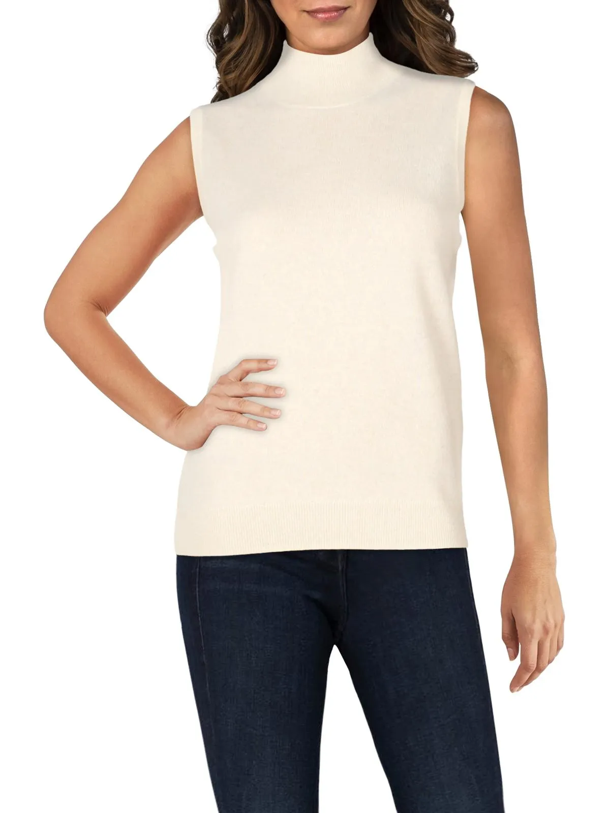 Womens Cashmere Ribbed Trim Tank Top Sweater