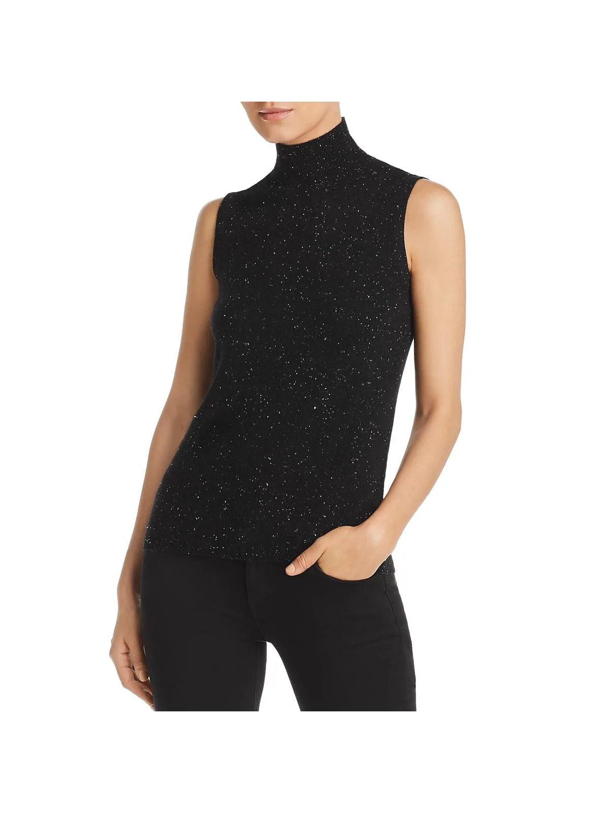 Womens Cashmere Ribbed Trim Tank Top Sweater