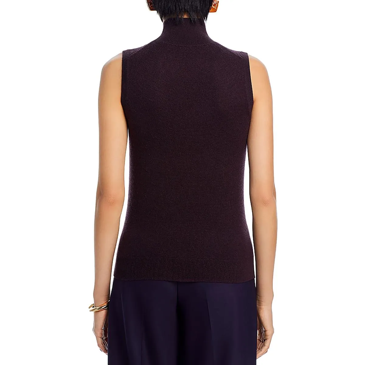 Womens Cashmere Ribbed Trim Tank Top Sweater