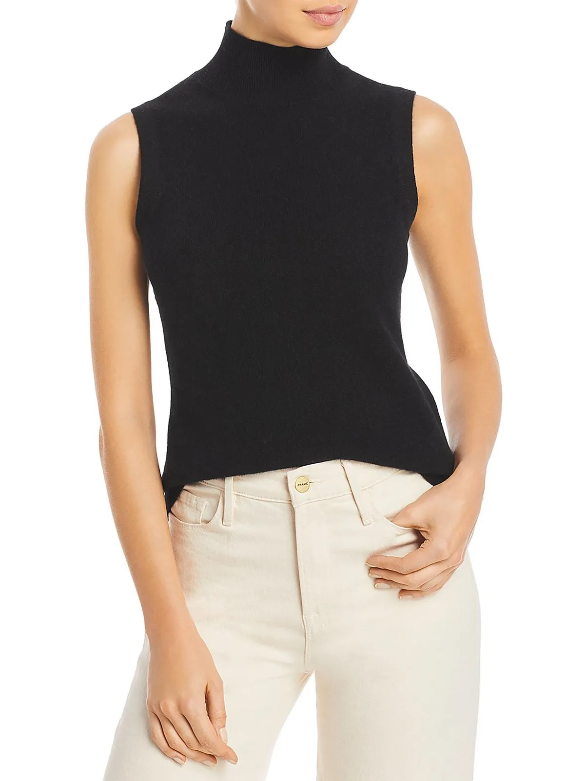 Womens Cashmere Ribbed Trim Tank Top Sweater