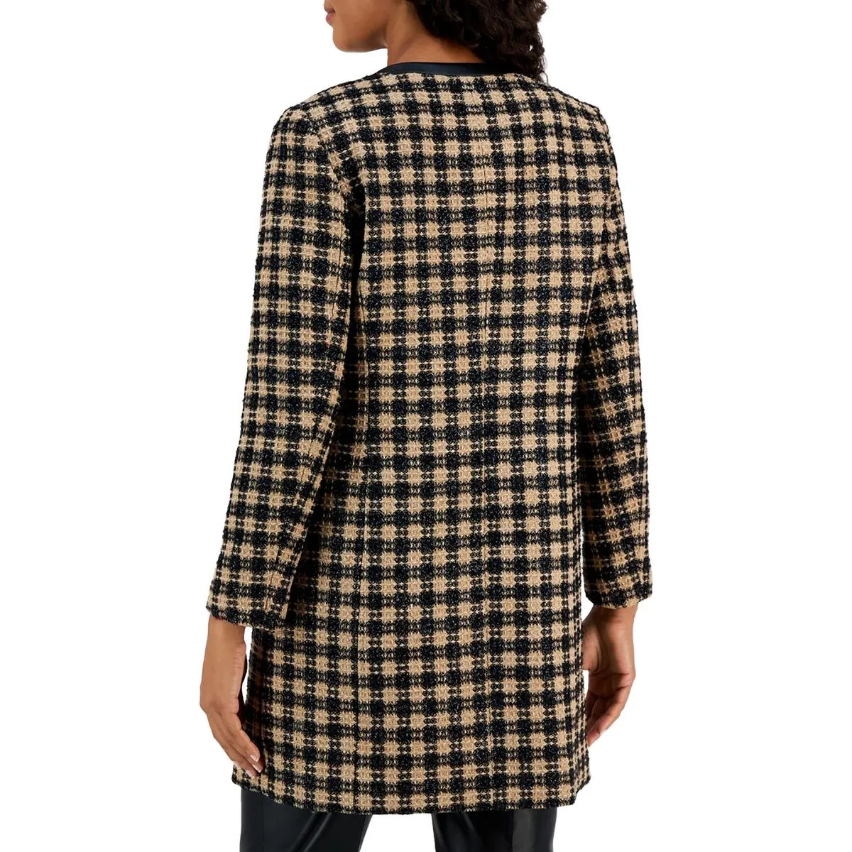 Womens Checkered Polyester Open Front