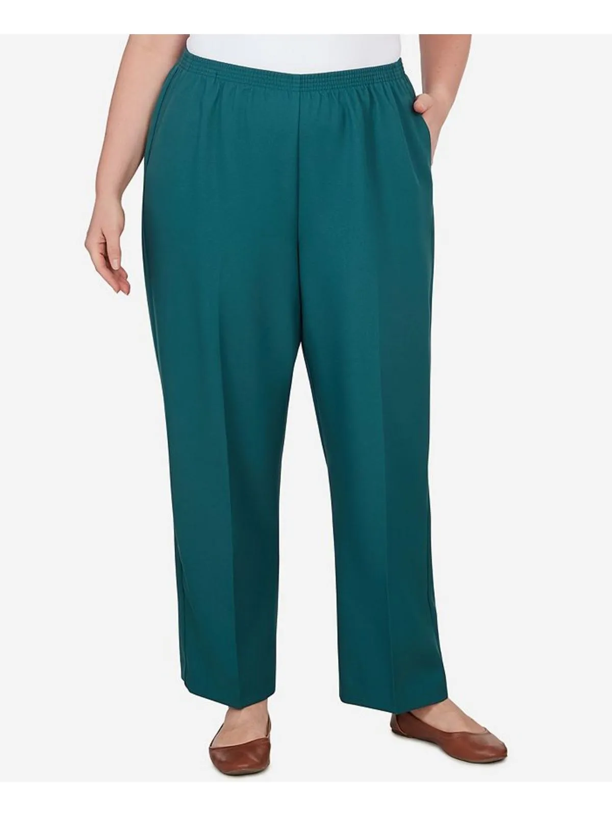 Womens Comfort Waist Traditional Fit Straight Leg Pants