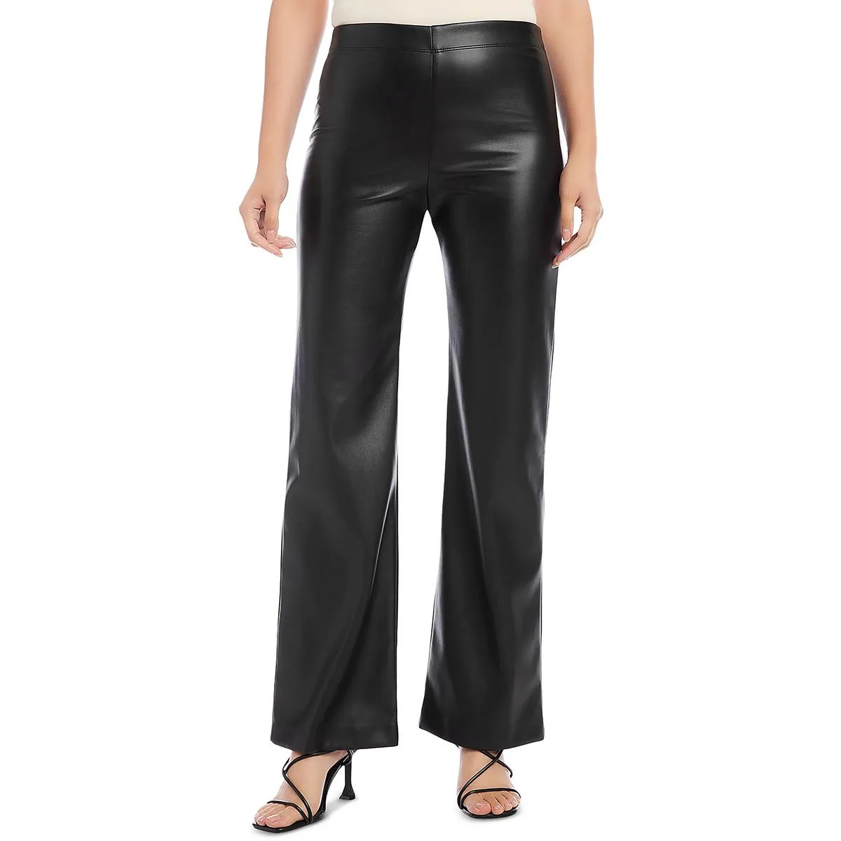 Womens Faux Leather Pull On Wide Leg Pants