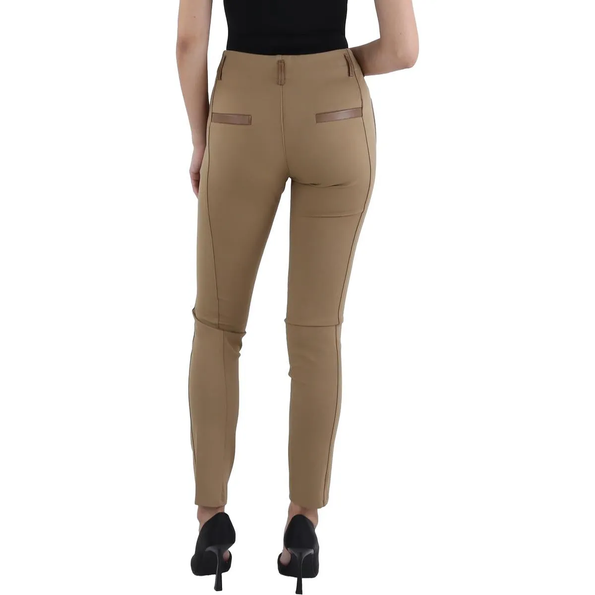 Womens Front Faux Leather Mixed Media Leggings