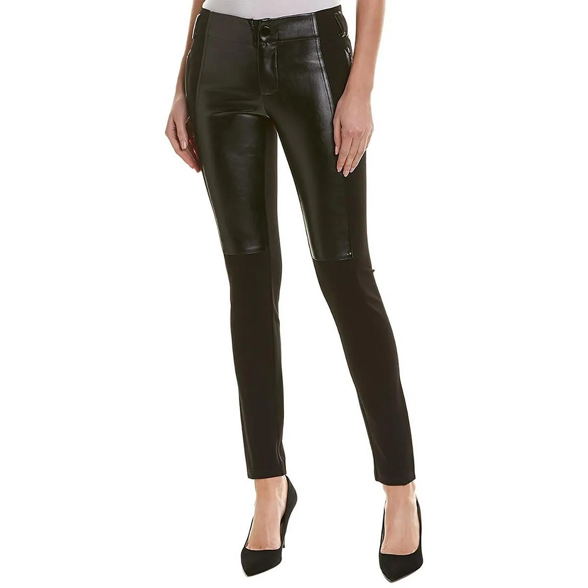 Womens Front Faux Leather Mixed Media Leggings