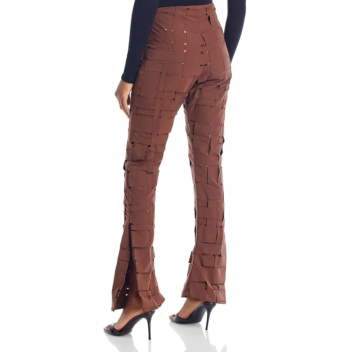 Womens High Rise Split Hem Straight Leg Pants