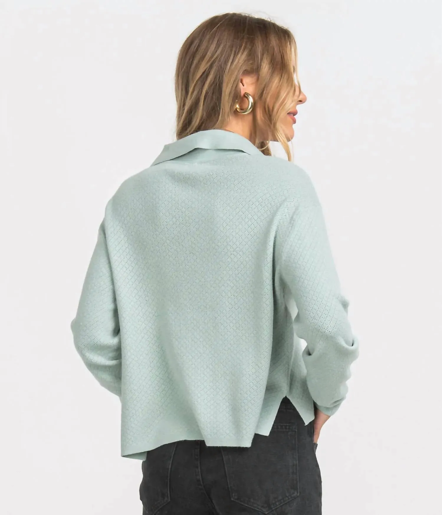 Women's Knit Polo Sweater In Moon Mist