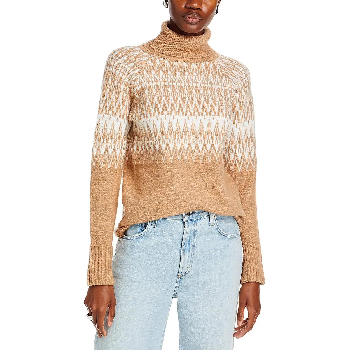 Womens Knit Printed Turtleneck Sweater