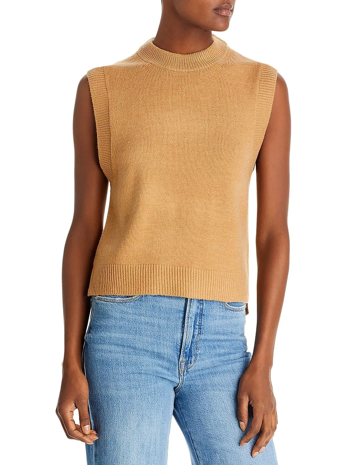 Womens Knit Ribbed Trim Tank Top Sweater