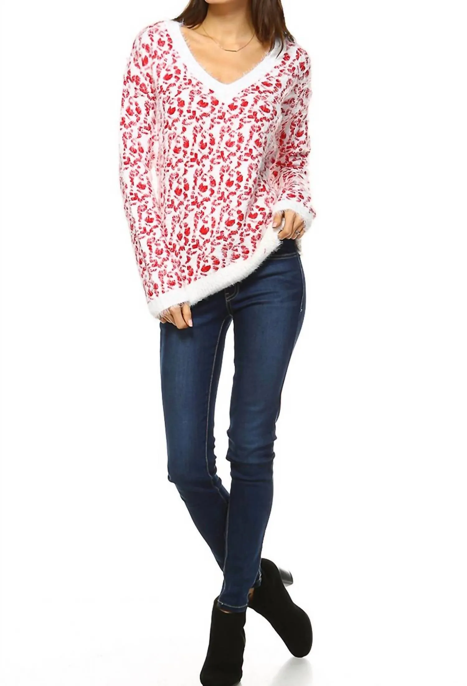 Women's Leopard Sweater In Red