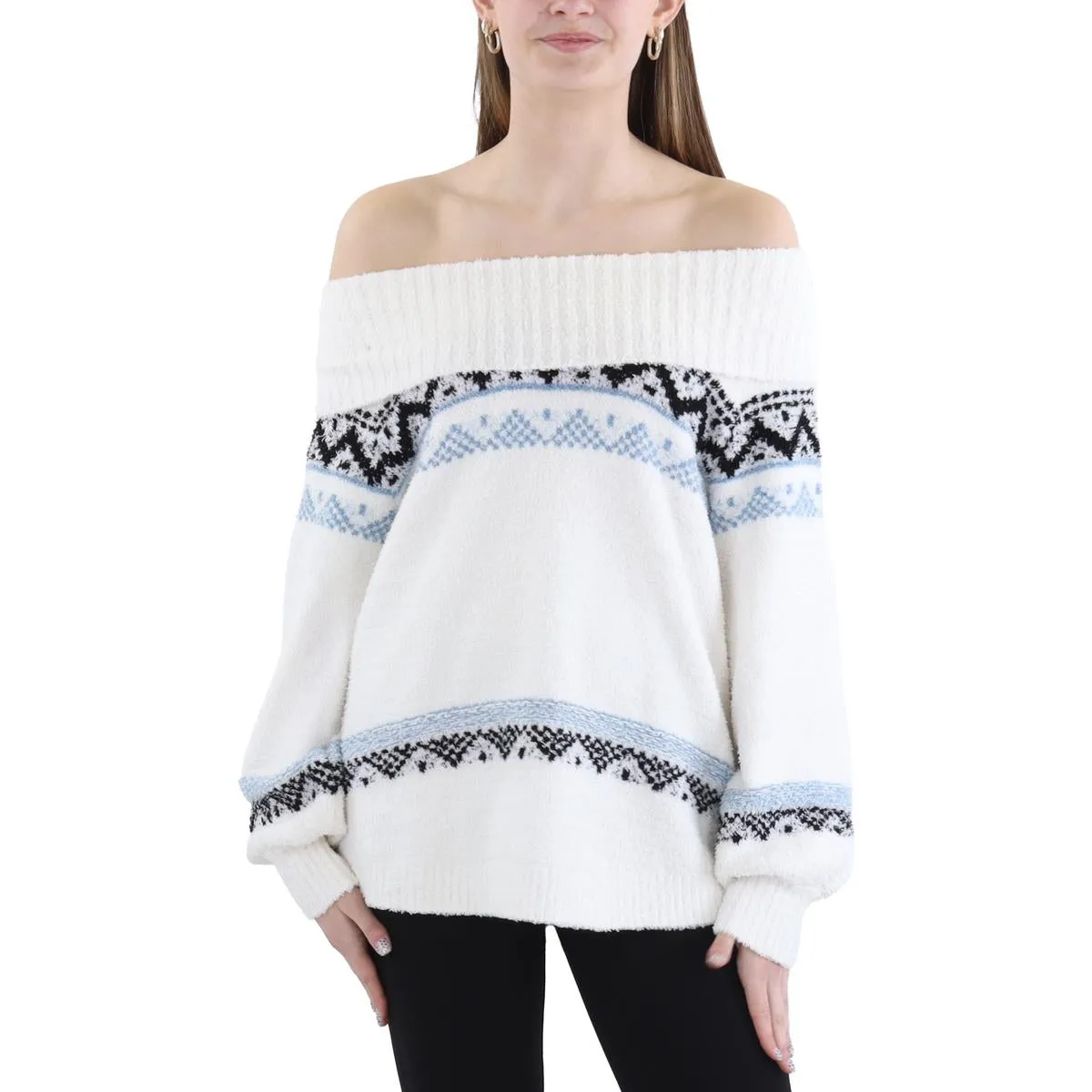 Womens Printed Knit Mock Turtleneck Sweater