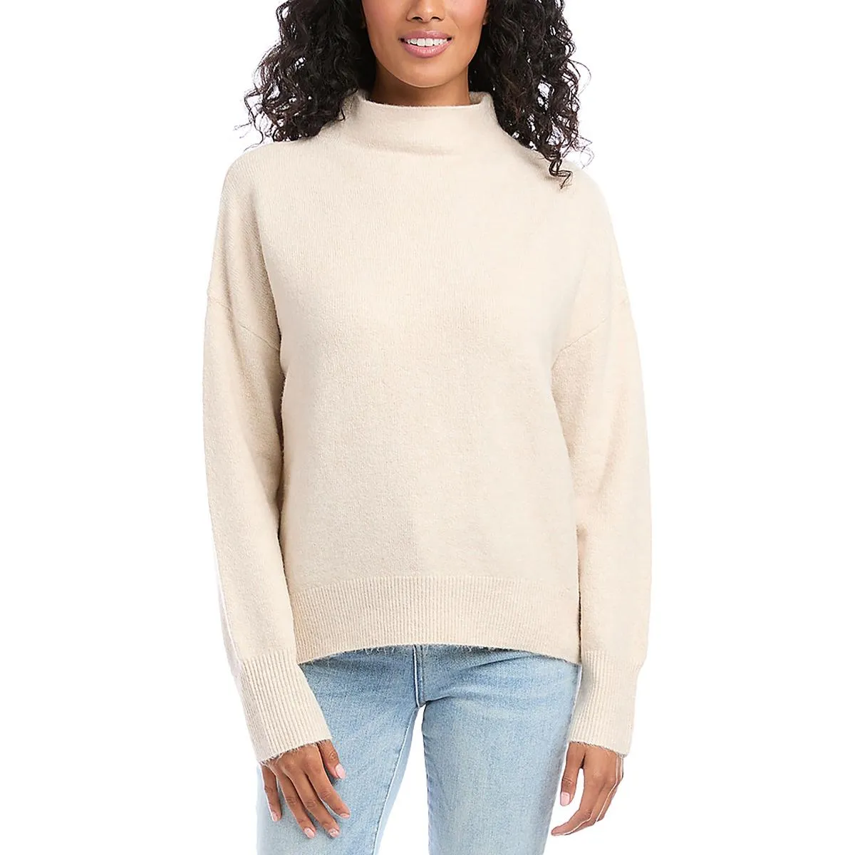Womens Pullover Ribbed Trim Mock Turtleneck Sweater
