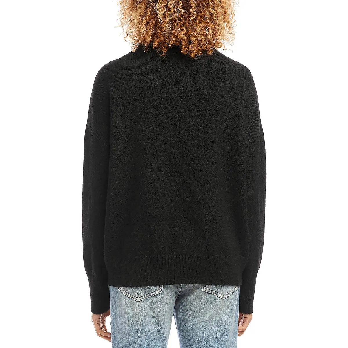 Womens Pullover Ribbed Trim Mock Turtleneck Sweater