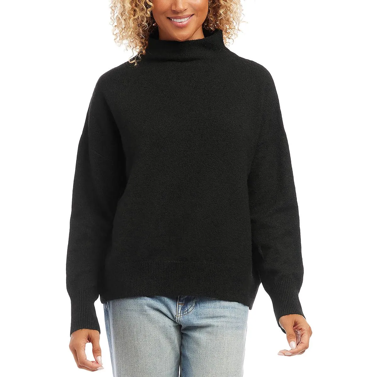 Womens Pullover Ribbed Trim Mock Turtleneck Sweater