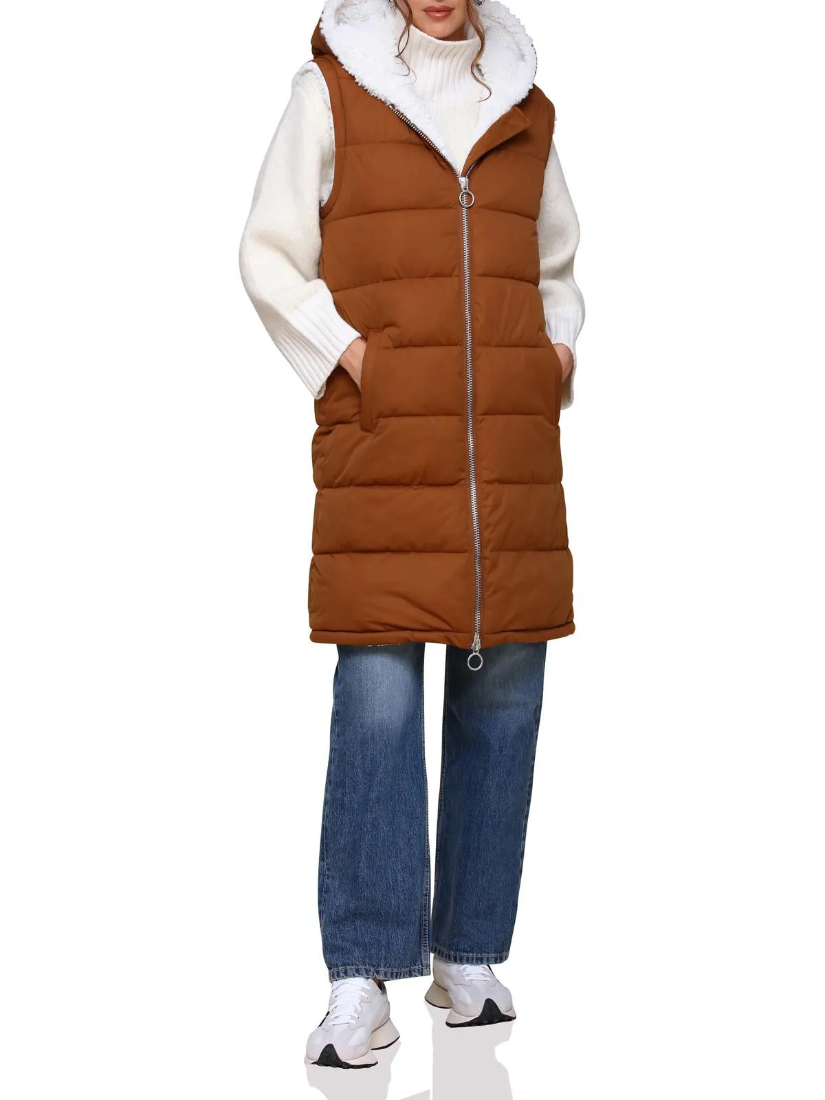 Womens Quilted Faux Fur Lined Puffer Vest