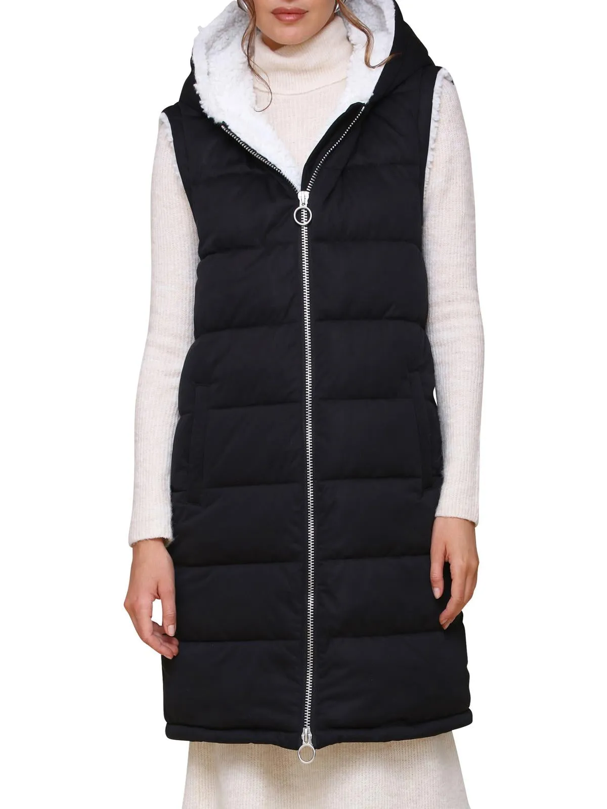 Womens Quilted Faux Fur Lined Puffer Vest