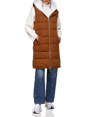 Womens Quilted Faux Fur Lined Puffer Vest