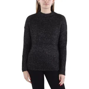 Womens Ribbed Knit Metallic Mock Turtleneck Sweater