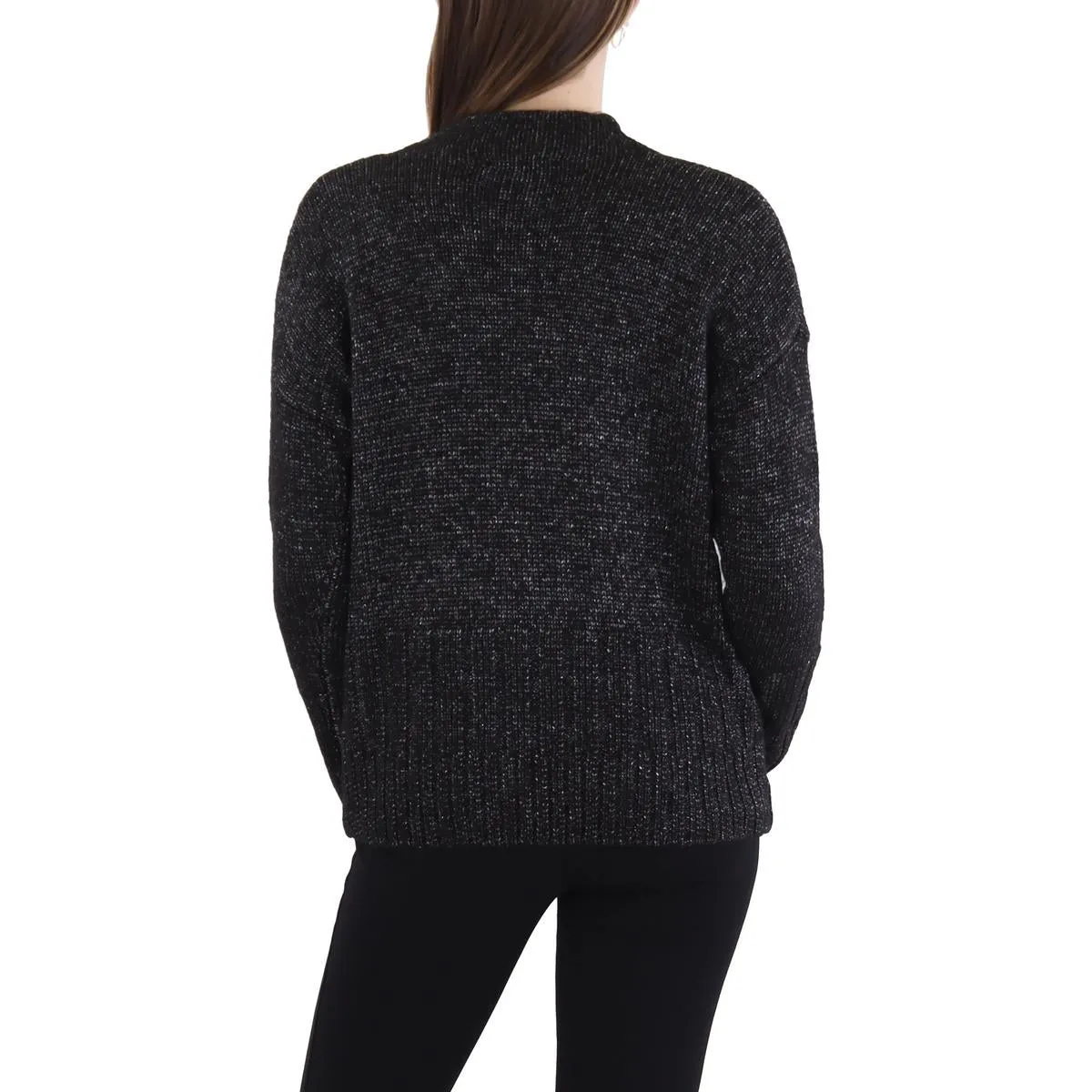 Womens Ribbed Knit Metallic Mock Turtleneck Sweater
