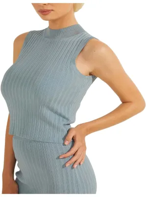 Womens Ribbed Knit Sleeveless Mock Turtleneck Sweater