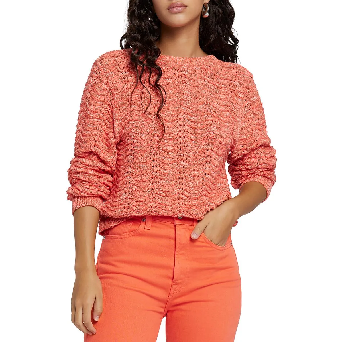 Womens Ribbed Trim Low Neck Pullover Sweater
