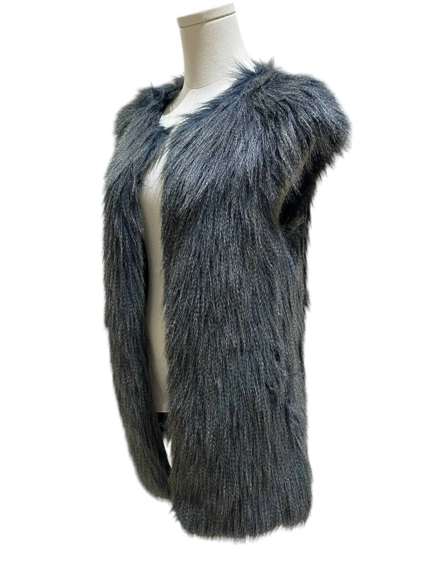 Women's Shaggy Faux Fur Vest Jacket In Blue