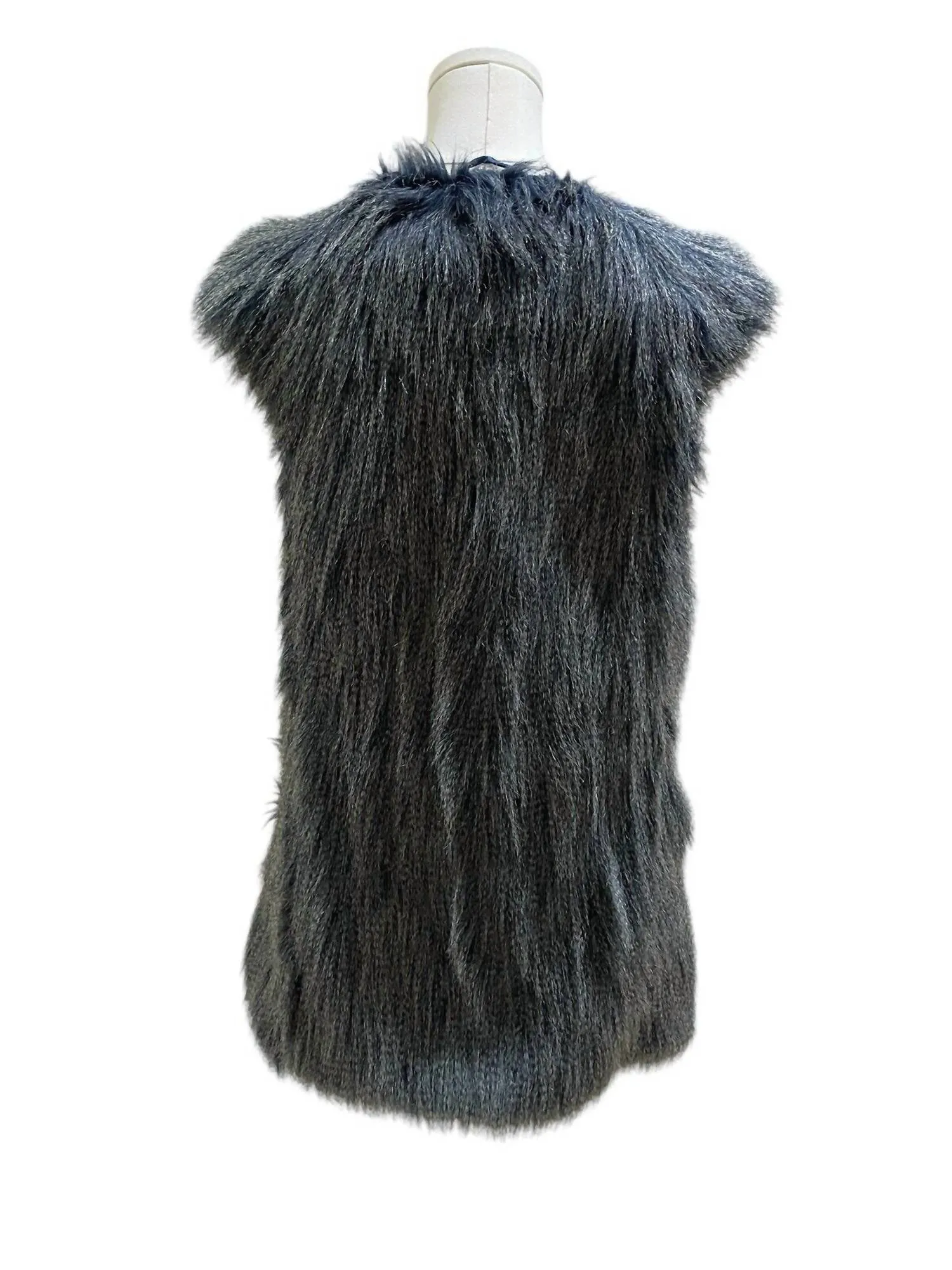 Women's Shaggy Faux Fur Vest Jacket In Blue