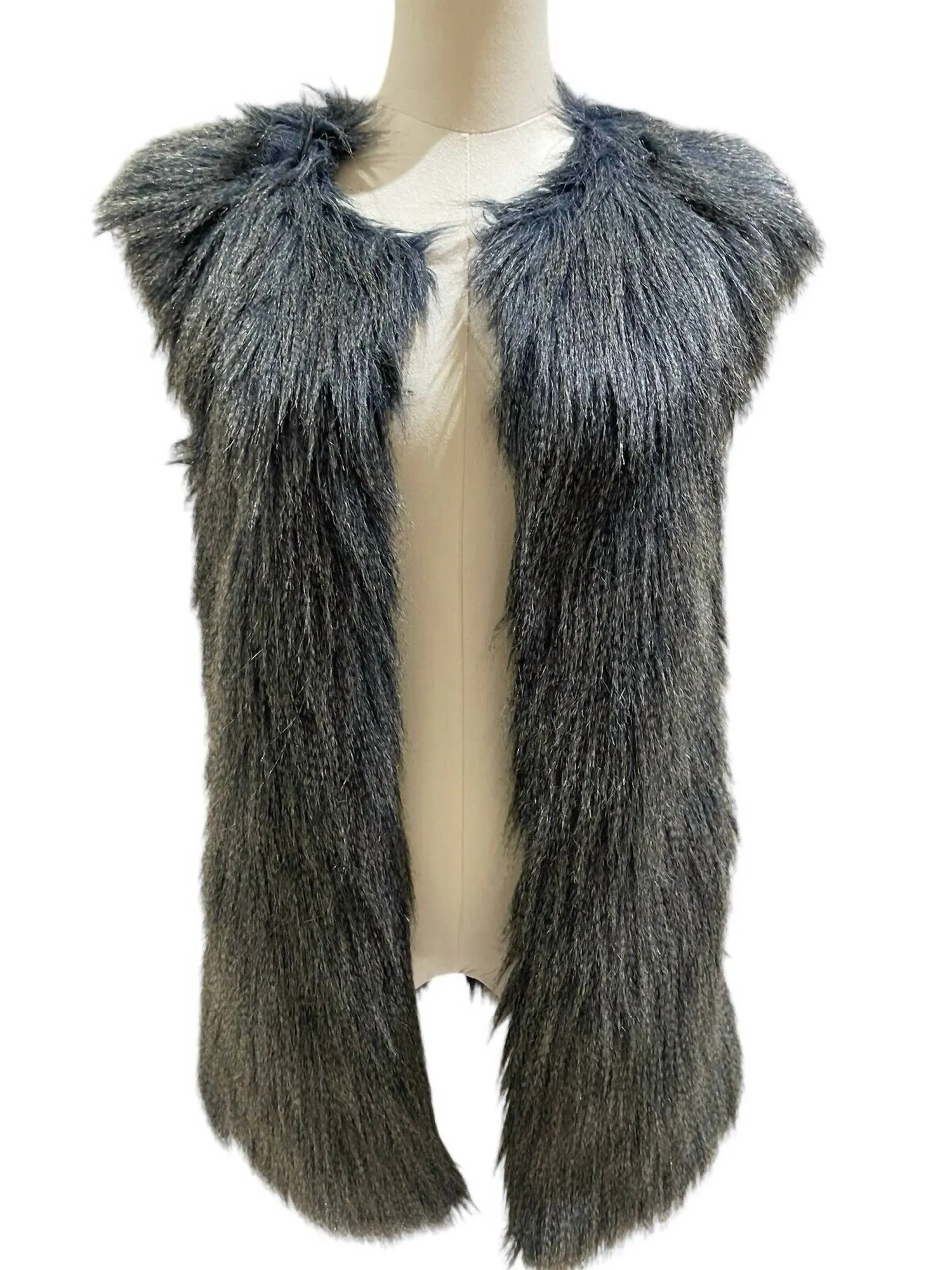 Women's Shaggy Faux Fur Vest Jacket In Blue