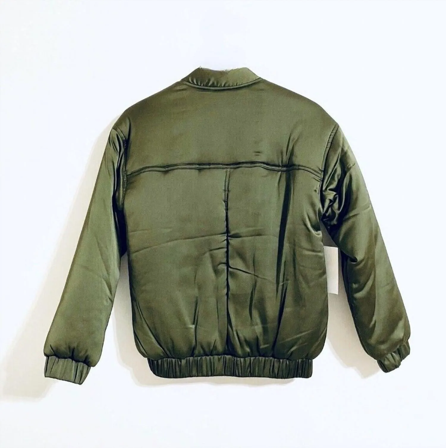 Women's Simple Bomber Puffer Jacket In Green