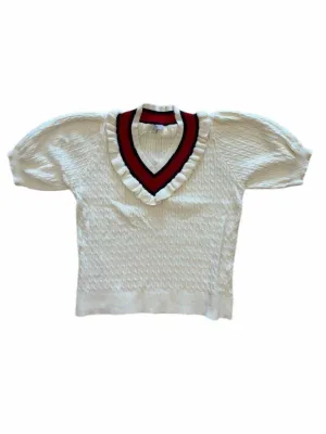 Women's Stripe V-Neck Short Sleeve Sweater In Cream