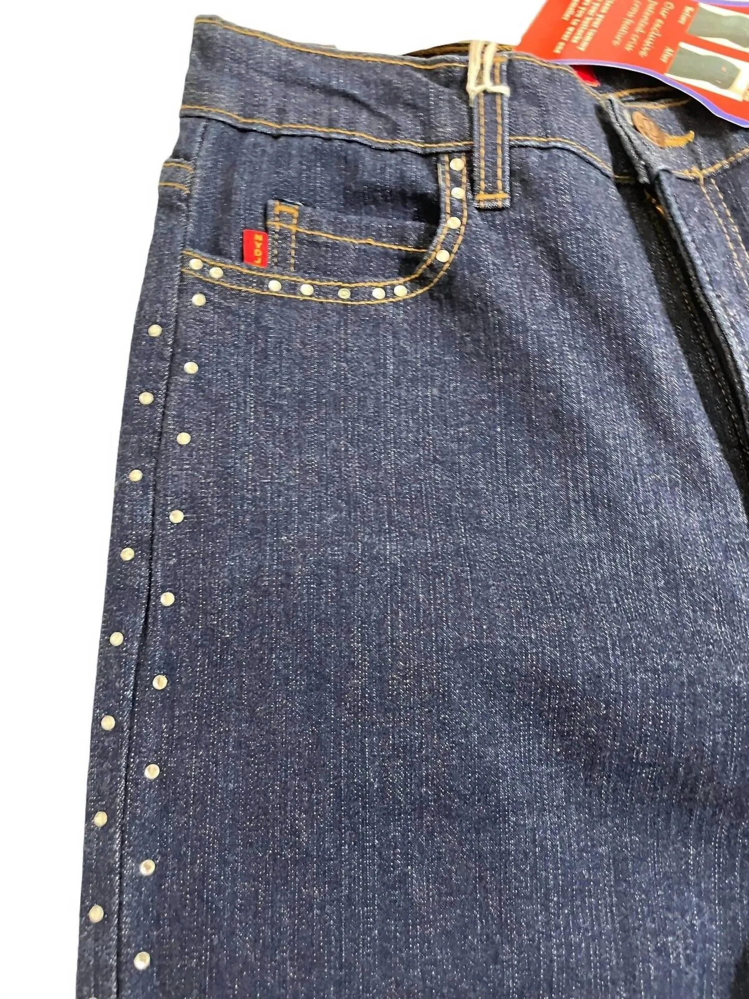 Women's Tummy Bootcut Rhinestone Embellished Tuck Jeans In Blue