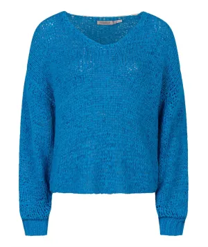 Women's V-Neck Tape Yarn Sweater In Blue