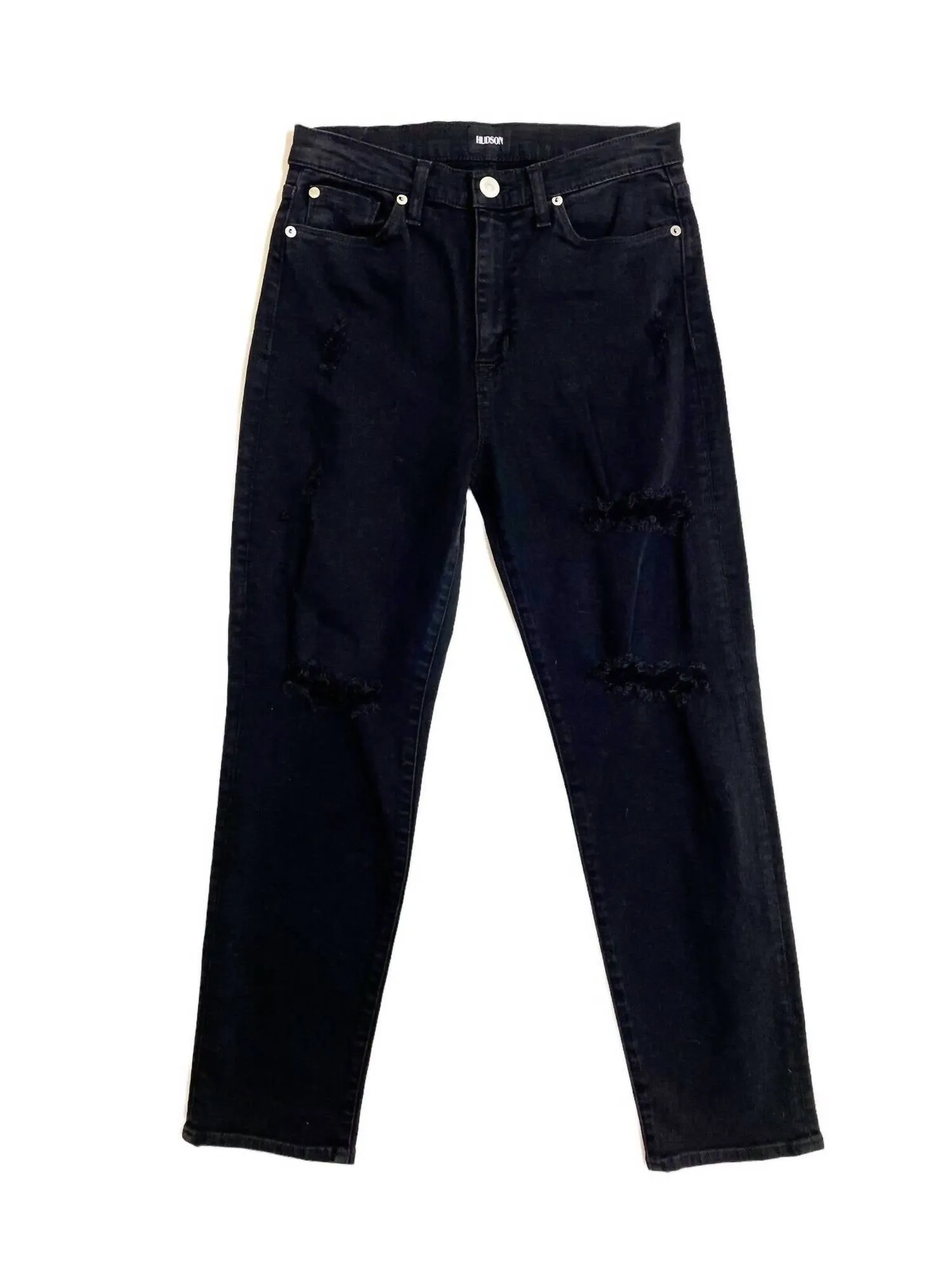 Women's Zoeey Distressed High Rise Straight Crop Jeans In Black