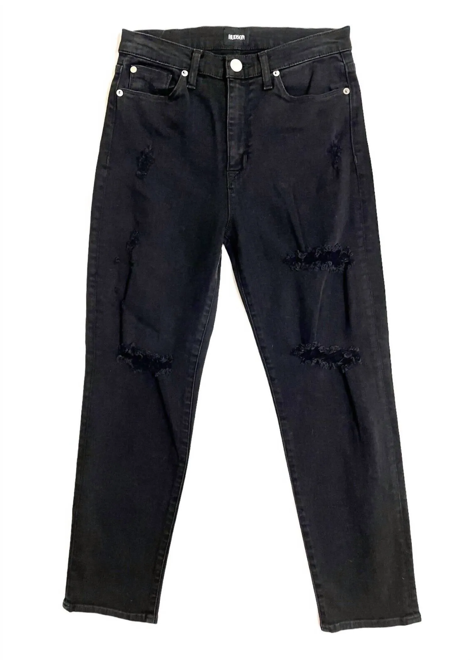 Women's Zoeey Distressed High Rise Straight Crop Jeans In Black