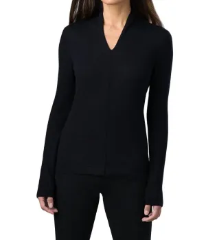 Worsted Gathered V Neck Sweater In Black