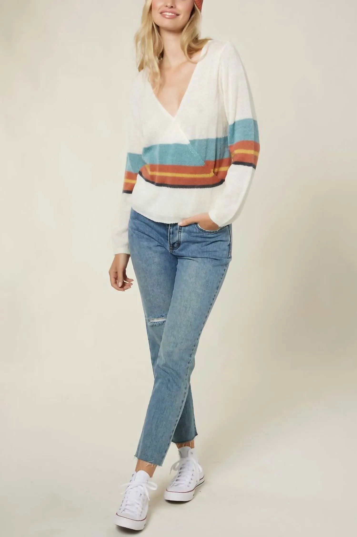 Wrap It Up Stripe Sweater In Winter White