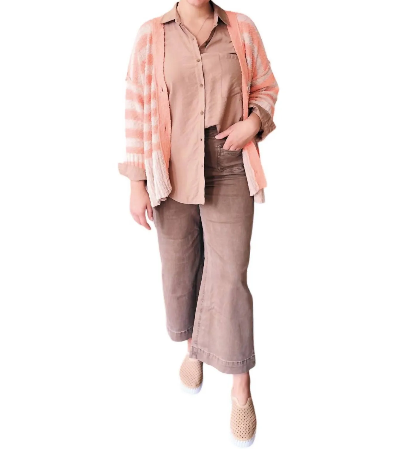 Zara Cardigan In Taupe-Coral