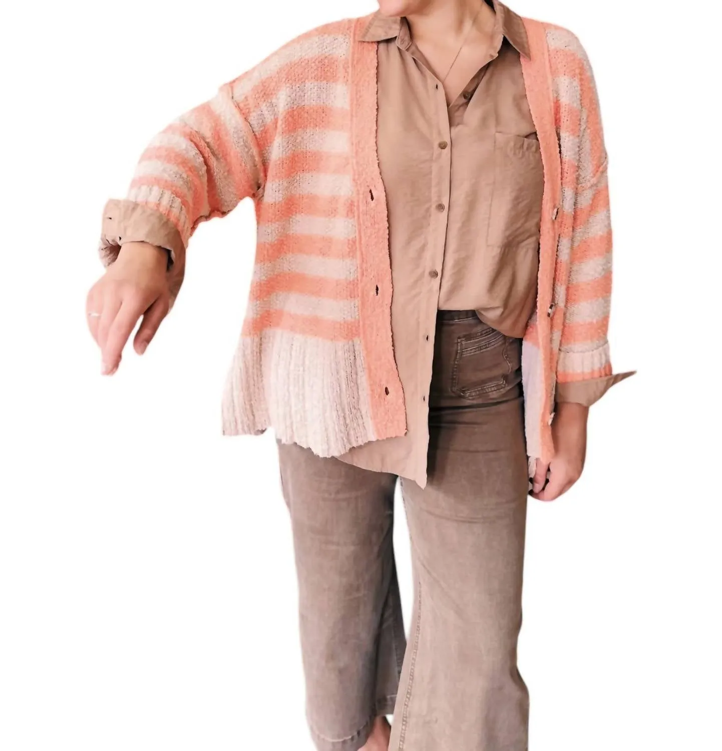 Zara Cardigan In Taupe-Coral