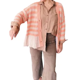 Zara Cardigan In Taupe-Coral