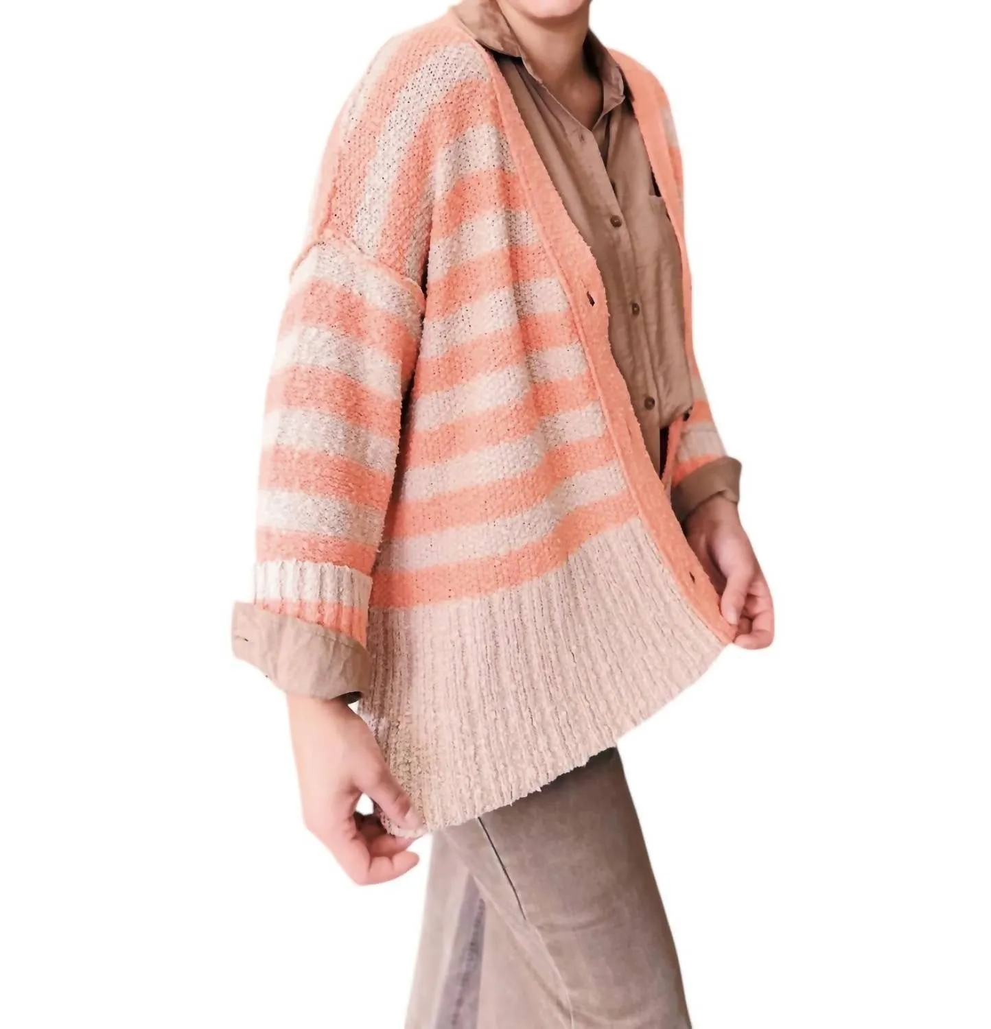 Zara Cardigan In Taupe-Coral