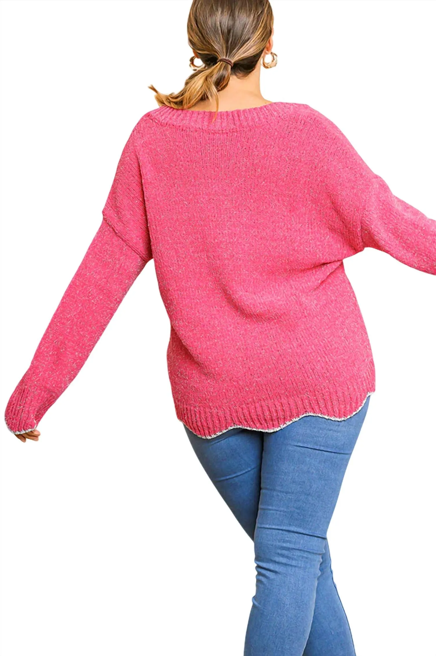 Zig Zag Pullover Sweater In Hot Pink