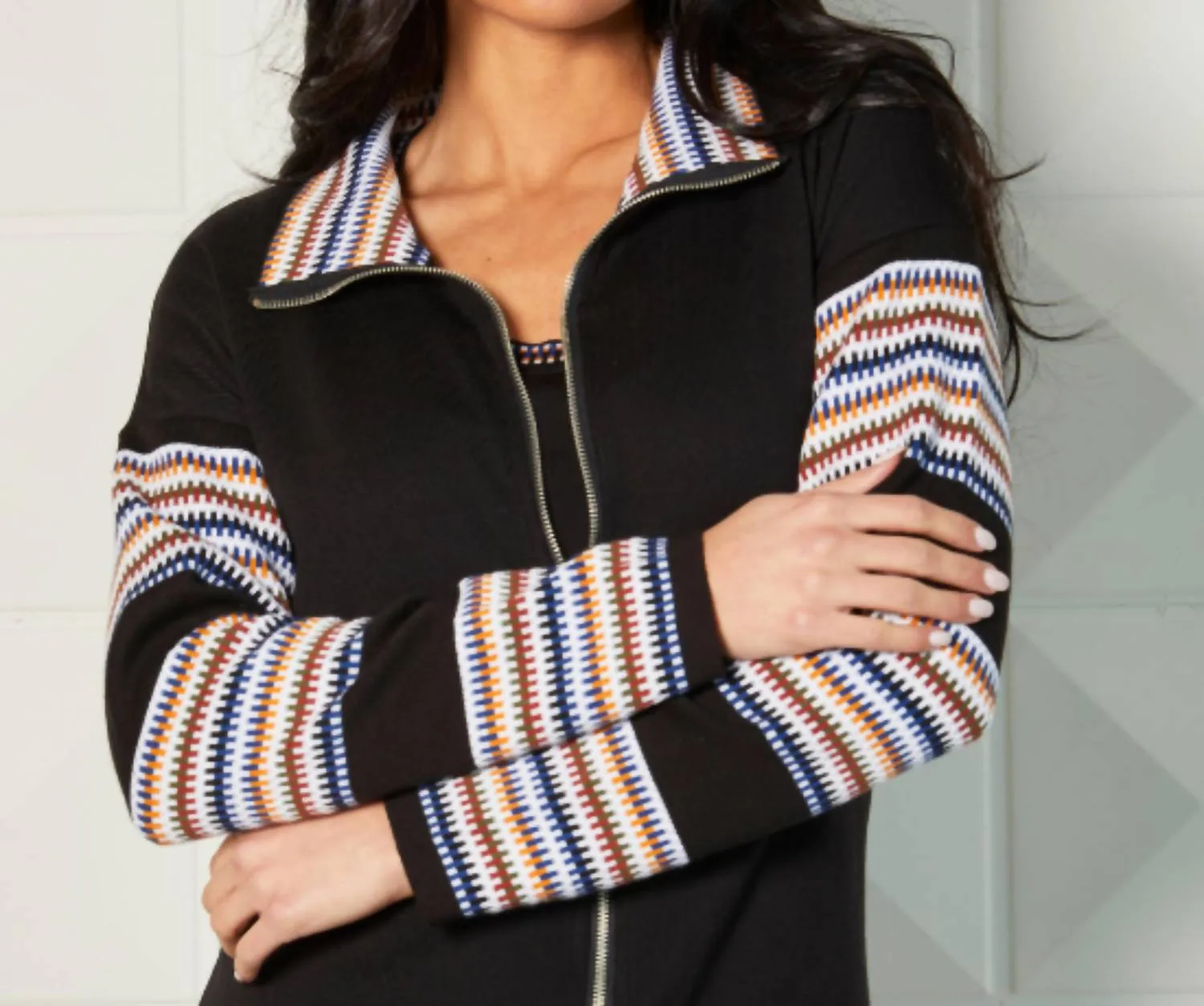 Zip Collar Jacket In Black/multi