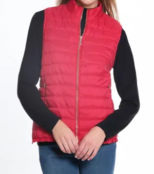 Zip Through Collar Quilted Vest In Red