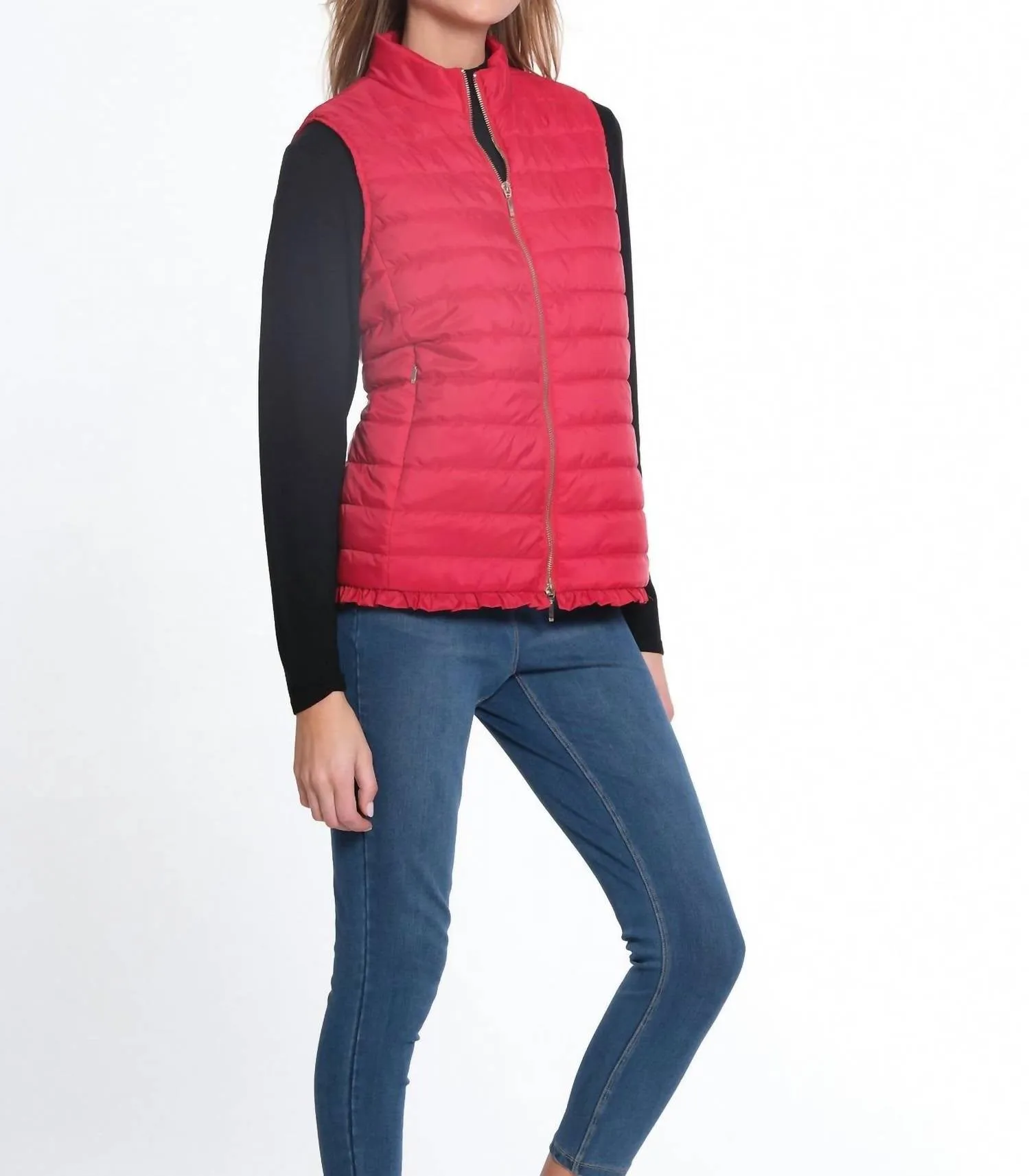Zip Through Collar Quilted Vest In Red