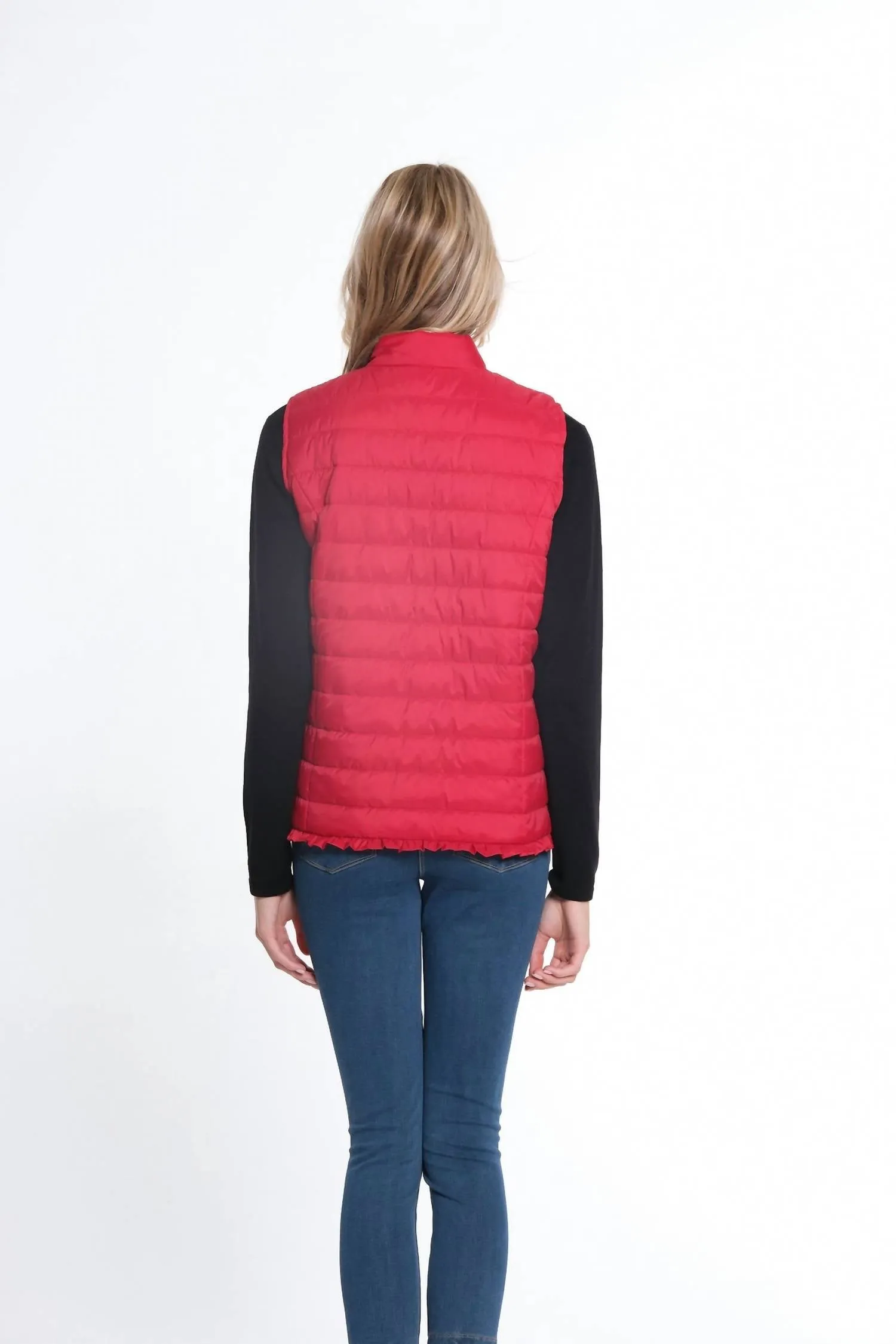Zip Through Collar Quilted Vest In Red
